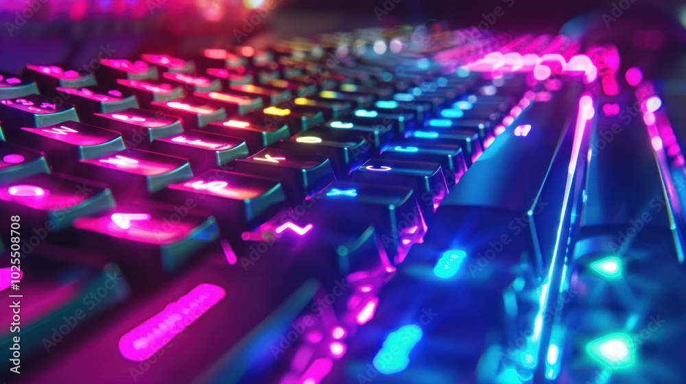 Close-up of a Black Keyboard with RGB Backlighting