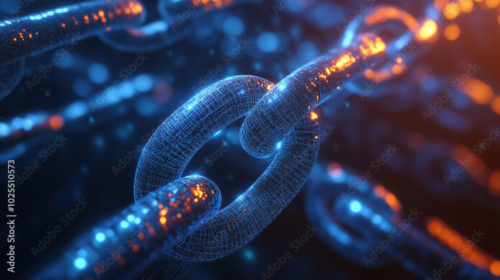 Obraz premium Innovative 3D Visualization of Blockchain Technology for Data Storage Through DNA Sequences in a Cutting-Edge Bioinformatics and Biotechnology Concept