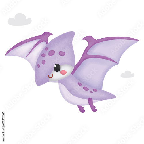 Cute Dinosaurs Pteranodon Watercolor Vector