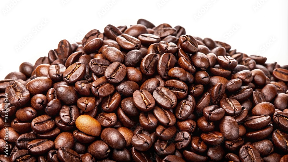 Dark roasted coffee beans on white background Dark roasted coffee beans on white background