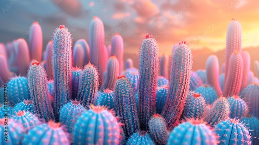 Vibrant Cactus Sunset: A Close-Up of Nature's Prickly Beauty Vibrant Cactus Sunset: A Close-Up of Nature's Prickly Beauty