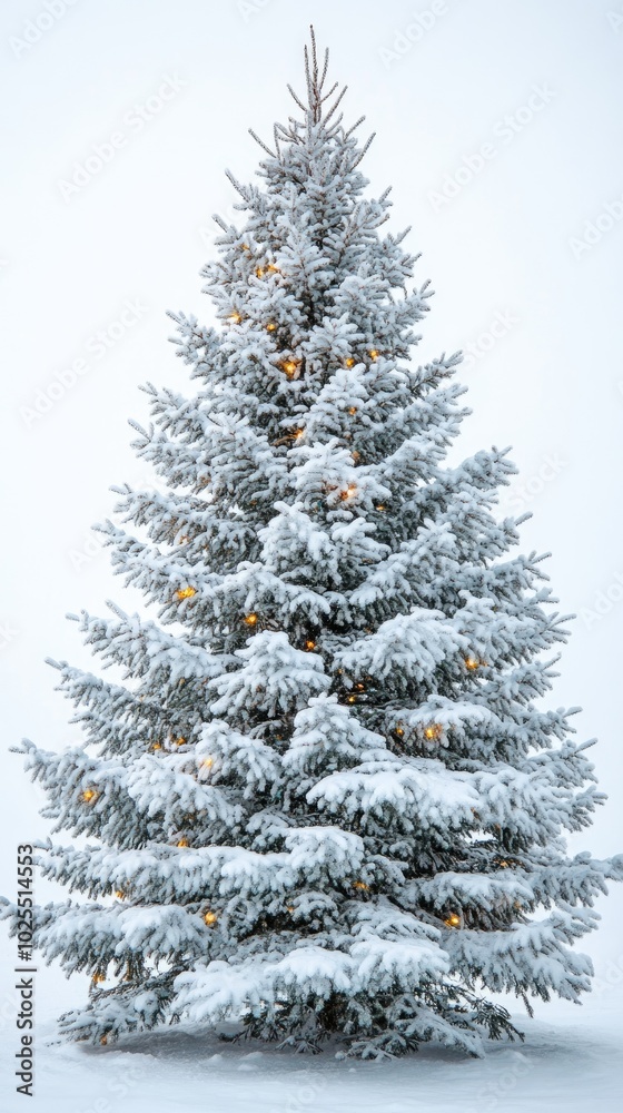 Large snowy pine tree covered with christmas lights Large snowy pine tree covered with christmas lights