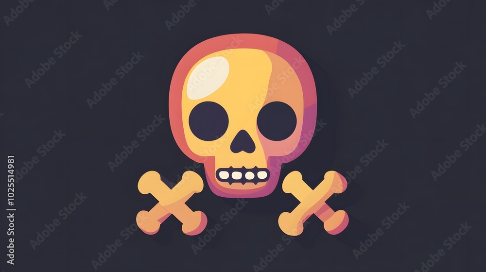 A Yellow Skull and Crossbones Symbol with Long Shadows