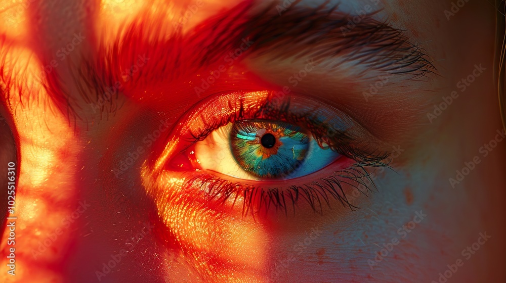 Close-up of a Blue Eye with Warm Light
