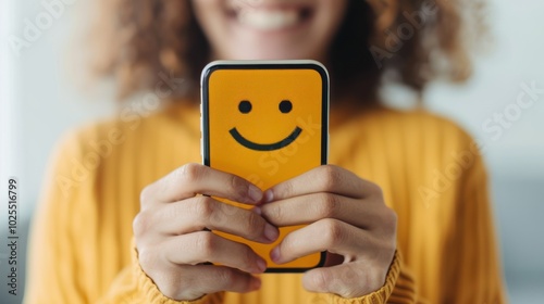 Obraz na płótnie A person holding a smartphone displaying an approved loan notification, with a happy expression w salonie