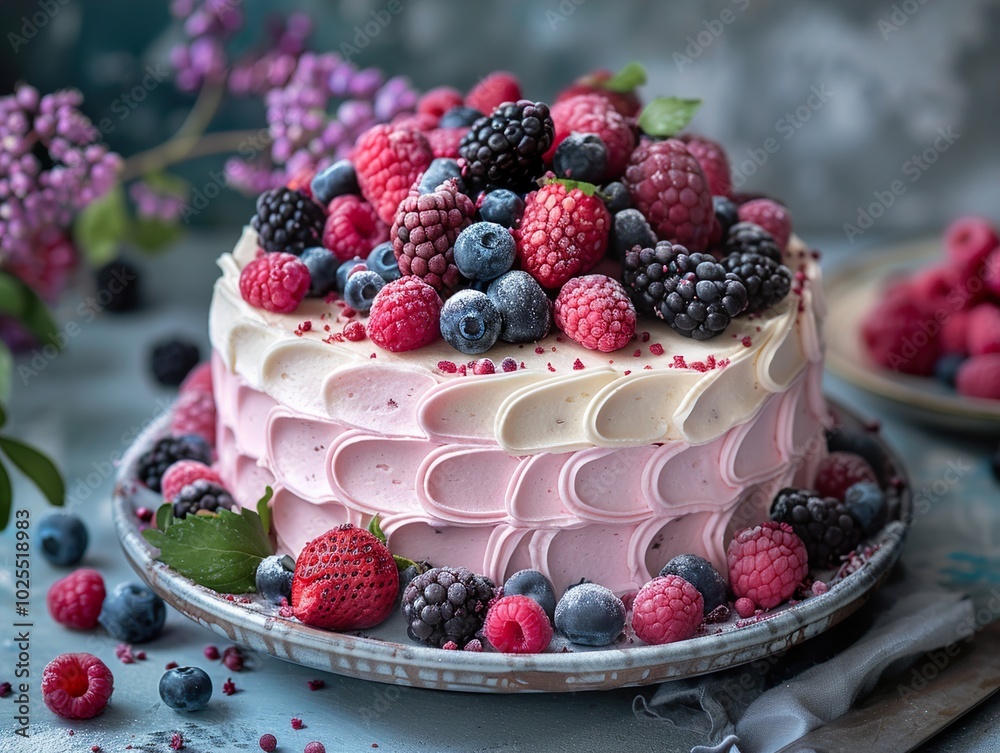 Delicious Berry Cake with Pink Frosting - Sweet Treat for Any Occasion Delicious Berry Cake with Pink Frosting - Sweet Treat for Any Occasion