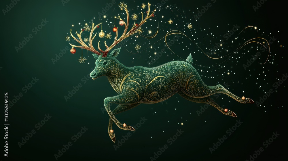 Fototapeta premium Enchanted Forest: Mystical Deer with Glowing Antlers Leaps Into a Magical World of Fantasy and Adventure in Luminescent Aura