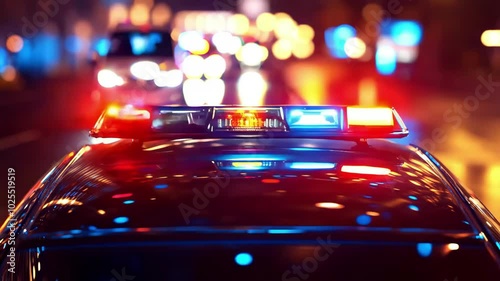 Dynamic Emergency Lights on Police Car with Blurred Visual Effects