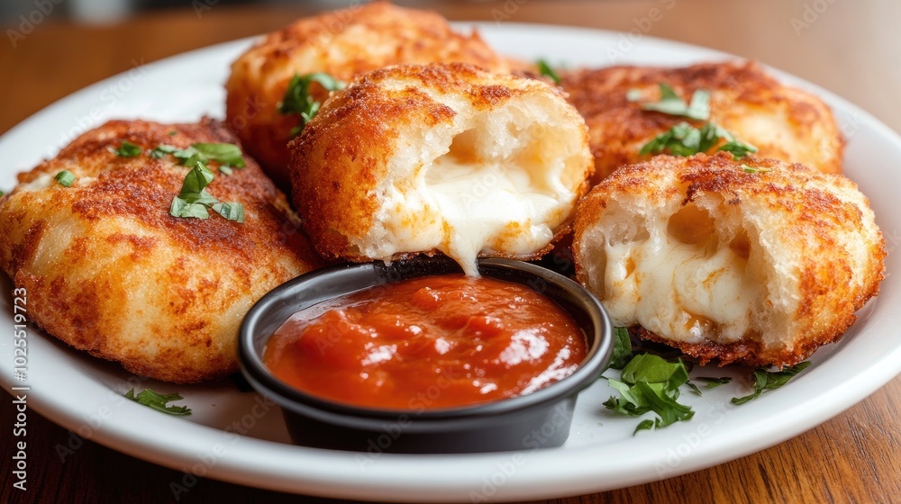 Crispy Cheese Balls with Marinara Sauce Crispy Cheese Balls with Marinara Sauce
