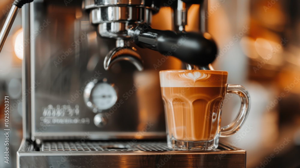 close up of latte being brewed, showcasing beautiful floral design on top. warm tones and rich texture create cozy atmosphere, perfect for coffee lovers close up of latte being brewed, showcasing beautiful floral design on top. warm tones and rich texture create cozy atmosphere, perfect for coffee lovers