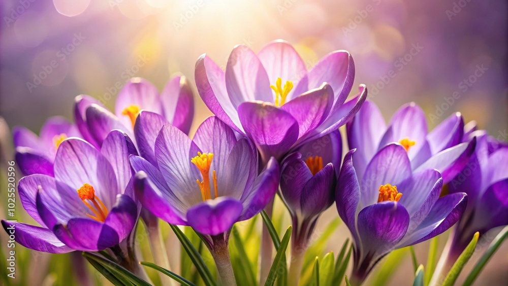 Delicate purple crocus bouquet in soft lighting Delicate purple crocus bouquet in soft lighting