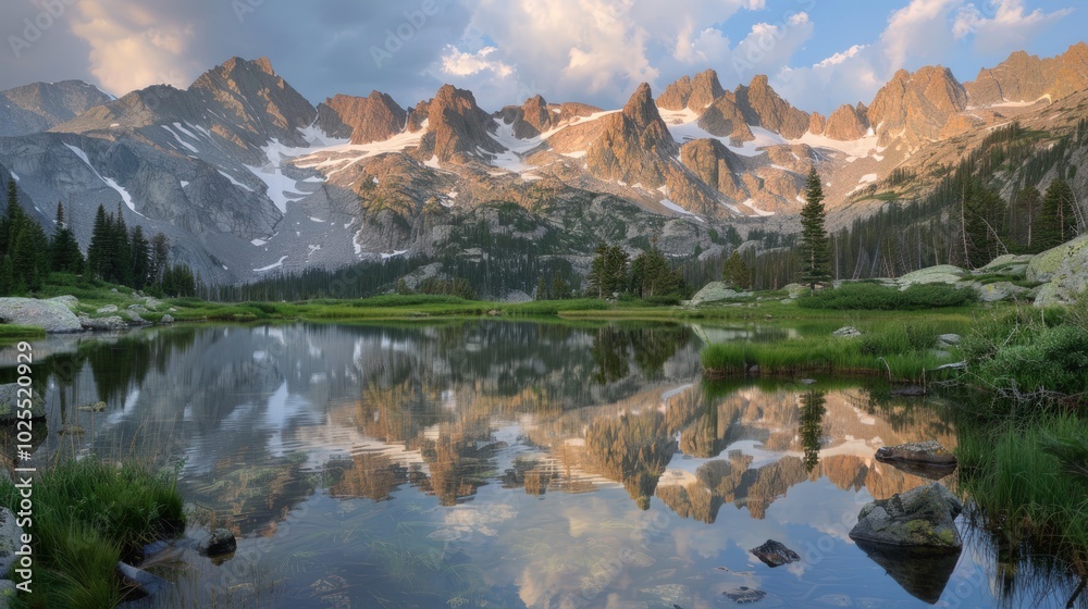 Obraz premium Mountain Reflection in Tranquil Lake