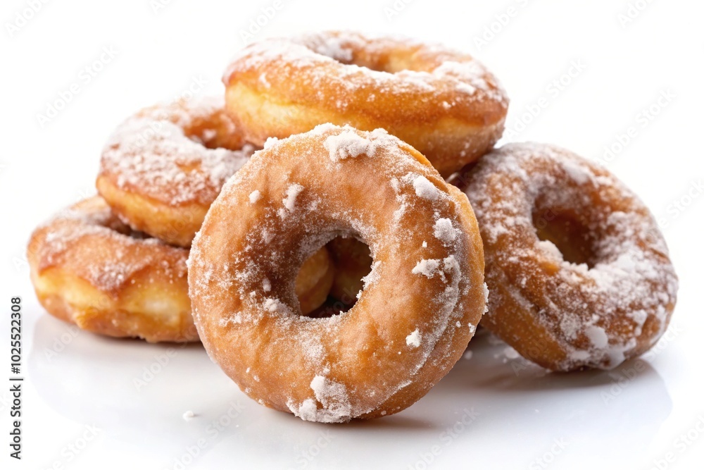 Delicious apple fritter rings coated in sugar glaze on white background Delicious apple fritter rings coated in sugar glaze on white background