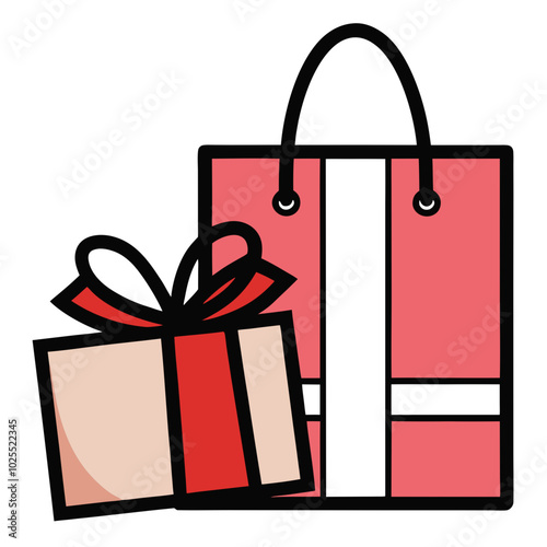Gift box and pink shopping bag on a white background