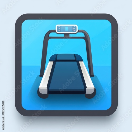 Modern treadmill design with digital display on a blue background for fitness and exercise.