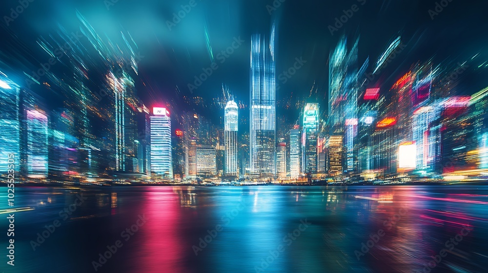 Vibrant Cityscape at Night with Light Trails Vibrant Cityscape at Night with Light Trails