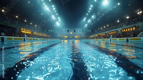 Competitive Swimming Pool Scene with Race Start and Splash photo