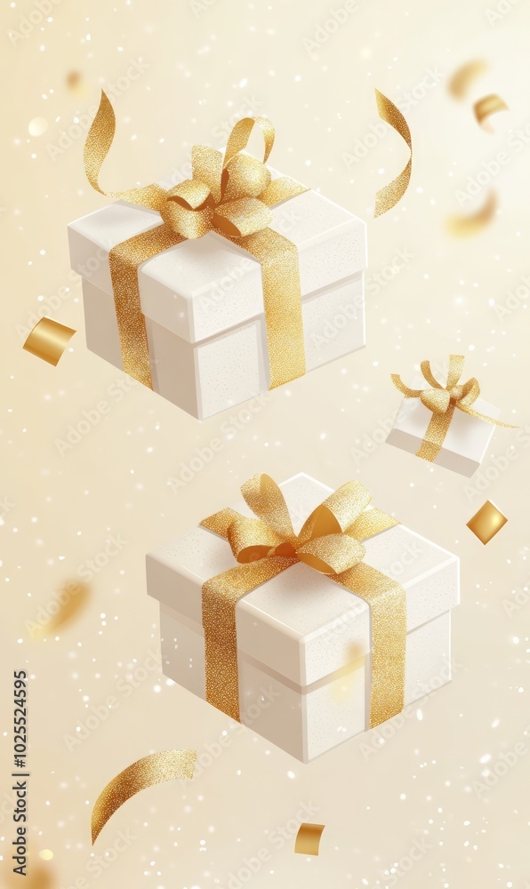 Shiny gold bow on a white gift box for a festive celebration.