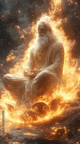 The Venerated Deity in Fiery Meditation a Mystical 3D Depiction of Brahma photo