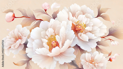 Fototapeta Naklejka Na Ścianę i Meble -  traditional Chinese illustration of peonies