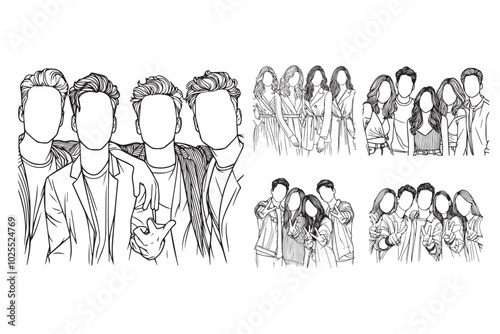 A hand-drawn line art illustration of four best friends together