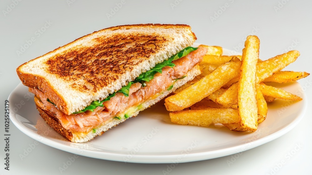 Freshly Cut Tuna Sandwiches with Chips on Minimalist Plate