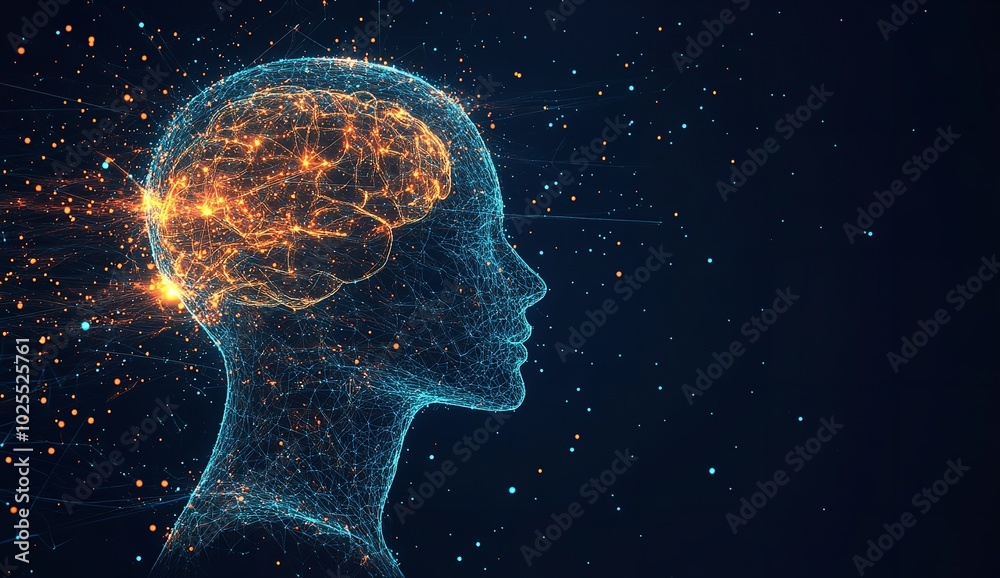 Digital illustration of the profile view of a human head with intricate details