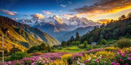 Scenic Bokeh of Chopta Valley in North Sikkim, India - Nature's Serenity and Beauty photo