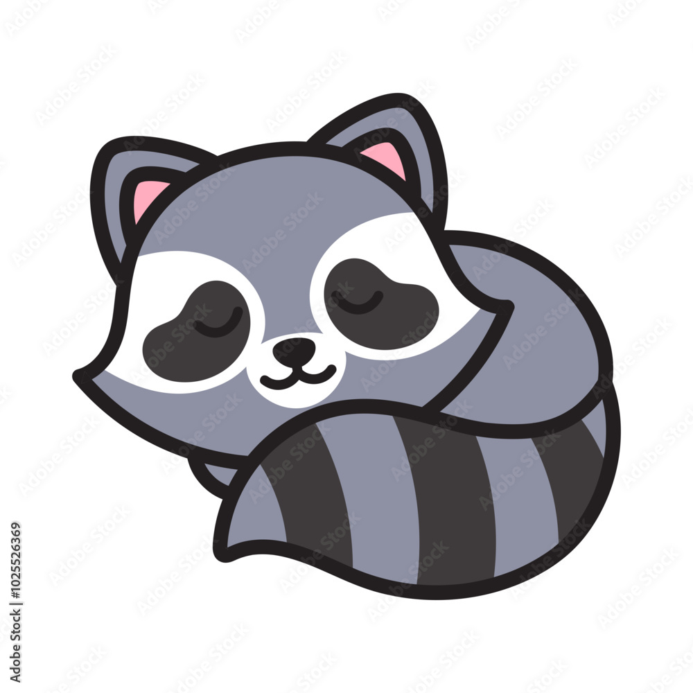 Cute Sleeping Racoon Cartoon Vector Doodle Illustration