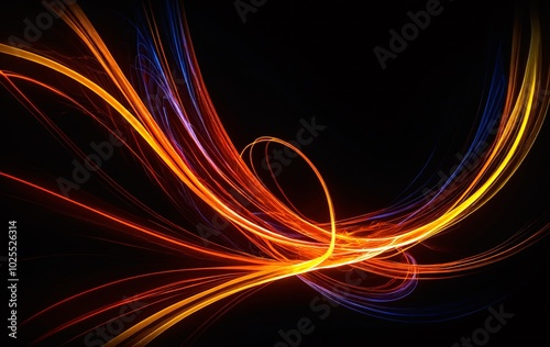 Abstract Orange and Yellow Neons on Black Background photo