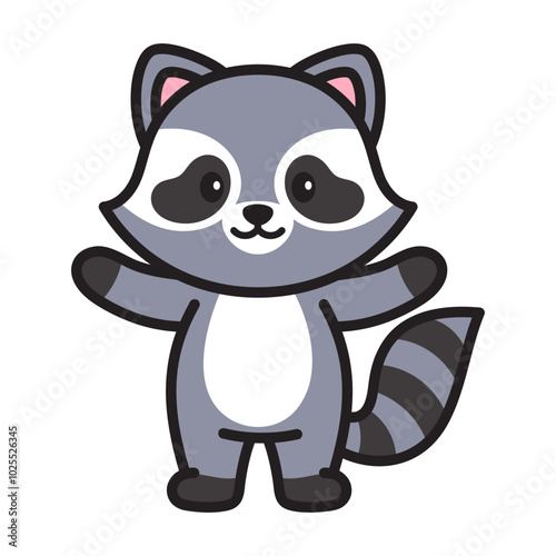 Cute Racoon Cartoon Vector Doodle Illustration