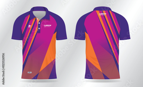 Sublimation blue pink and orange polo shirt mockup template design for badminton jersey, tennis, soccer, football or sport uniform