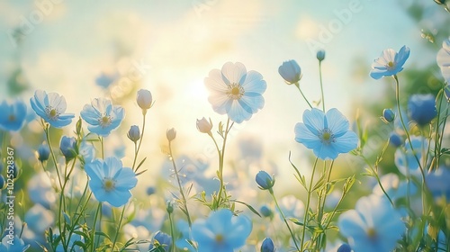 Blue Flax Flowers in Field