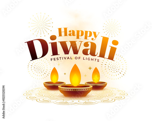 decorative shubh diwali 2024 wishes card with diya and firework