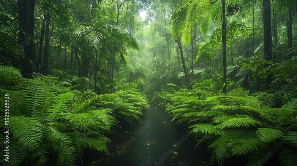Sunlight shining through lush ferns Sunlight shining through lush ferns