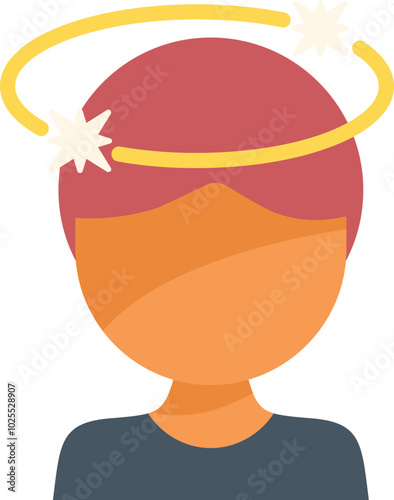 Illustration of a young person feeling dizzy with stars spinning around head, concept for concussion or dizziness