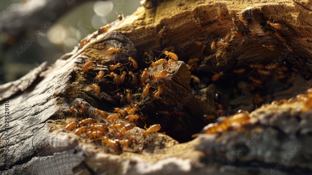 Termites Infesting and Destroying a Piece of Wood Termites Infesting and Destroying a Piece of Wood