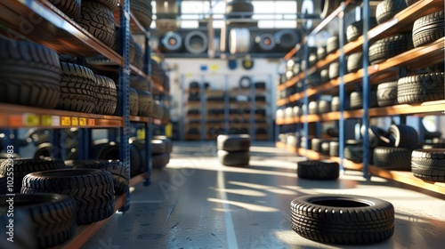 Stacks of Tires in a Tire Storage Warehouse photo