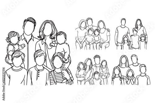 Line art photo showcasing a happy family posing together