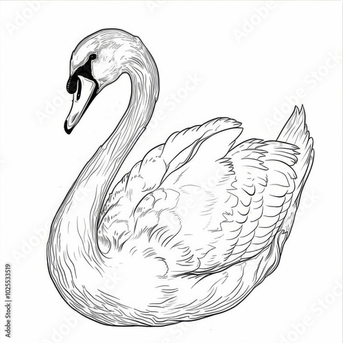 Fototapeta Naklejka Na Ścianę i Meble -  Elegant Swan Line Art on White Background