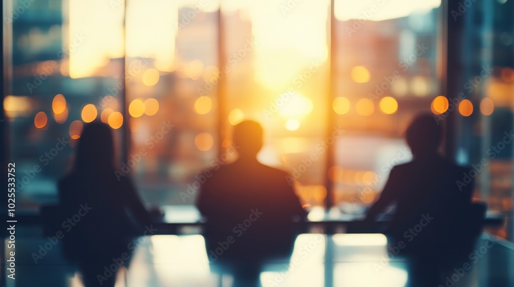 Silhouettes of Three People Sitting in Front of a Window with a Bright Sunset Silhouettes of Three People Sitting in Front of a Window with a Bright Sunset
