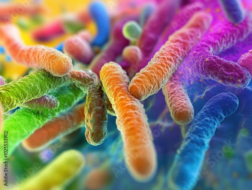 Protein structure in microbiome analysis, focusing on microbial enzymes that interact with the human body, essential for gut health and metabolism photo