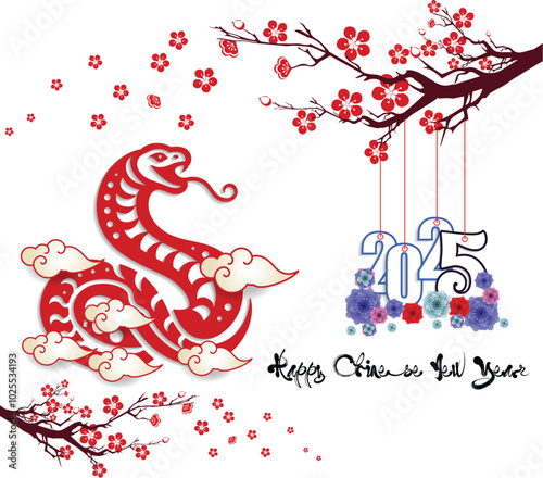 Happy Chinese new year 2025 Zodiac sign, year of the Snake.