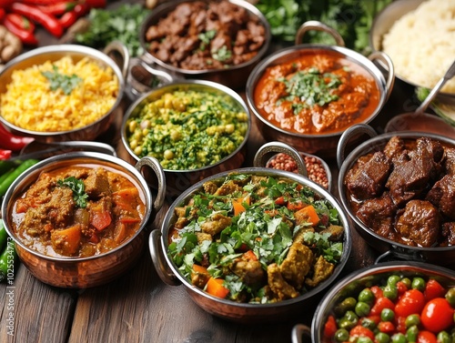 Slow-cooked Indian food, focusing on health-conscious dishes like slow-braised lamb, lentil stews, and flavorful vegetable curries cooked over low heat