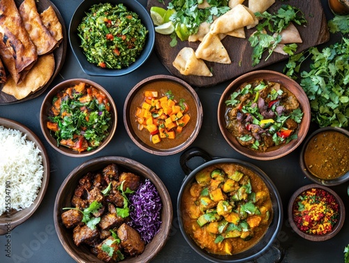 Slow-cooked Indian food, focusing on health-conscious dishes like slow-braised lamb, lentil stews, and flavorful vegetable curries cooked over low heat