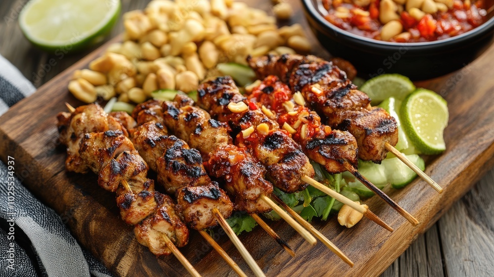 Grilled Chicken Skewers with Spicy Sauce and Nuts Grilled Chicken Skewers with Spicy Sauce and Nuts