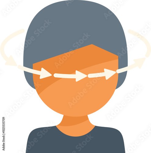 This vector illustration features a young person with arrows circling their head, depicting the feeling of dizziness, vertigo, or disorientation