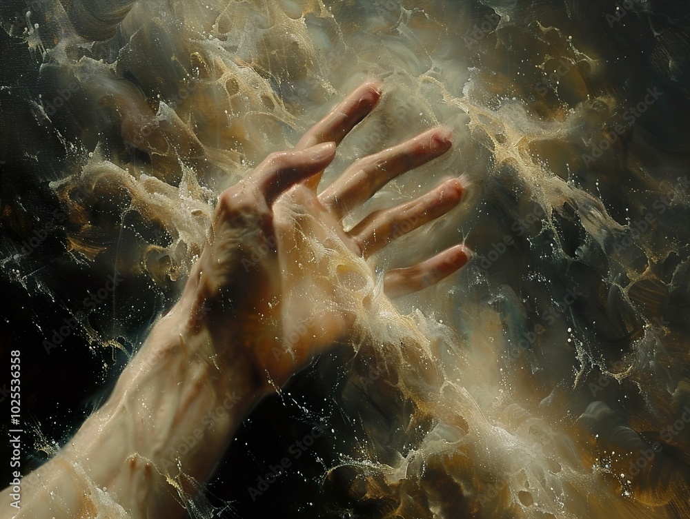 Fototapeta premium Reaching for Light: A Surrealist Hand Painting