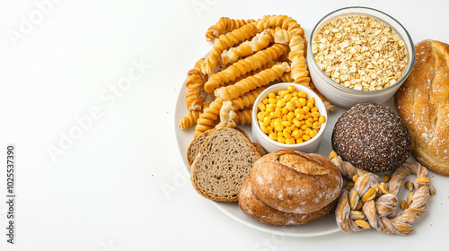 atisfying Gluten-Free Food Presentation on a White Plate with Vibrant Colors, Isolated on White Background to Emphasize Health Consciousness