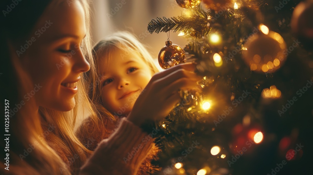 Hand putting on decoration ornament on Christmas tree. Hand putting on decoration ornament on Christmas tree.